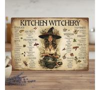 The Kitchen Witch's Guide Sign - Décoration en métal - Recettes de sorcières et de guide à base de plantes - Décoration murale de rituels et de magie - Cadeau de sorcellerie pour femme - Pratique