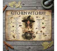 The Kitchen Witch's Guide Sign - Décoration en métal - Recettes de sorcières et de guide à base de plantes - Décoration murale de rituels et de magie - Cadeau de sorcellerie pour femme - Pratique
