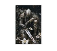 The Knight Lays His Blade at The Feet of A Broken Cross, Tears Falling Into The Dust Where Lily Begin to Grow. Décoration murale contemporaine - Poster décoratif à suspendre 50 x 75 cm