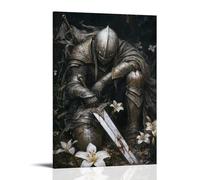 The Knight Lays His Blade at The Feet of A Broken Cross, Tears Falling Into The Dust Where Lily Begin to Grow. Décoration murale contemporaine - Poster décoratif à suspendre 50 x 75 cm