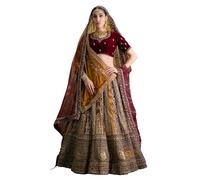 The kurti bazaar Lengha Choli Pakistanais Prêt-à-Porter Vêtements de réception en velours, marron, ( 10 US Large ( Chest-42 Waist-38 Hips 44 )