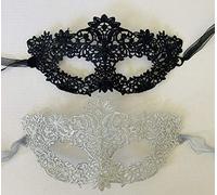 The Lace Mask Co. Masque de Carnaval d'halloween en Dentelle pour Femmes (Black and Silver 2 Pack)