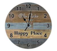 The Lake Is My Happy Place Horloge murale en bois à suspendre Bleu 30,5 cm Mouvement silencieux Fonctionne à piles Pour salon, cuisine, chambre à coucher, bureau