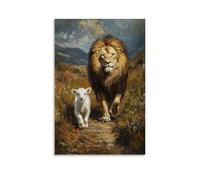 The Lamb Follows The Lion - Jesus Walks Between Predator And Prey As They Follow in Gentle Harmony Poster décoratif à suspendre 50 x 75 cm