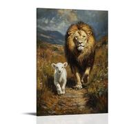 The Lamb Follows The Lion - Jesus Walks Between Predator And Prey As They Follow in Gentle Harmony Poster mural contemporain à suspendre 20 x 30 cm