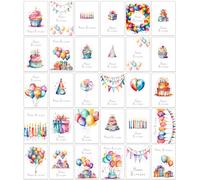 the lazy panda card company 30 cartes d'anniversaire aquarelle lumineuses avec enveloppes en papier recyclé 30 motifs différents (30 cartes d'anniversaire aquarelle)