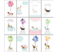 the lazy panda card company Lot de 12 cartes d'anniversaire respectueuses de l'environnement - Édition chiens de 30,5 cm, imprimées sur du carton recyclé et avec des enveloppes recyclées bleues