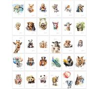 the lazy panda card company Lot de 30 cartes de remerciement - 30 dessins aquarelles différents d'animaux comme remerciement avec enveloppes