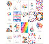 the lazy panda card company Multipack de 20 cartes d'anniversaire assorties 12 x 17 cm (environ 5 x 7 pouces) respectueuses de l'environnement avec enveloppes kraft (aquarelles d'anniversaire)