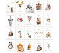 the lazy panda card company Multipack de 20 cartes d'anniversaire assorties 12 x 17 cm (environ 5 x 7 pouces) respectueuses de l'environnement avec enveloppes kraft (animaux d'anniversaire)