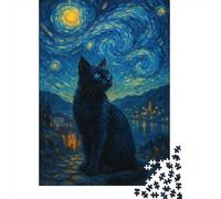 The Le Chat Under The Starry Sky 1000 Pièces Casse-têtes Vue de Nuit Seniors Défis Complexes Explorations Pédagogiques Énigmes Formatives Adultes Et Foyers Inspiration Créative 1000pcs (75x50cm)