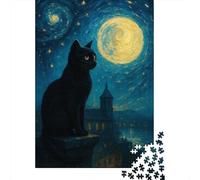 The Le Chat Under The Starry Sky 1000 Pièces Casse-têtes Vue de Nuit Seniors Défis Complexes Explorations Pédagogiques Collection Énigmes Enfants Dès Douze Ans Inspiration Créative 1000pcs (75x50cm)