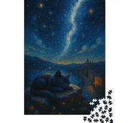 The Le Chat Under The Starry Sky 1000 Pièces Réflexion Vue de Nuit Ludique Défis Complexes Ambiance Intérieure Collection Énigmes Adultes Et Foyers Inspiration Créative 1000pcs (75x50cm)