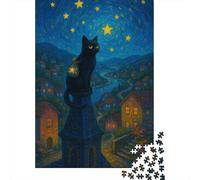 The Le Chat Under The Starry Sky 1000 Pièces Réflexion Vue de Nuit Ludique Défis Complexes Explorations Pédagogiques Collection Énigmes Adultes Et Foyers Inspiration Créative 1000pcs (75x50cm)