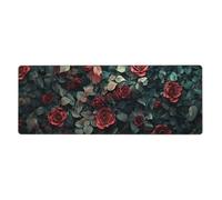The Leaves Have A Background Of Large Red Flowers Mouse Pad In Big Extended Antidérapant Rubber Mouse Pad With Stitch, Gaming Pc Desktop Large Mouse Pad 11,8 x 31,5 cm