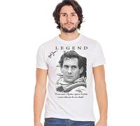 The Legend Ayrton Senna avec sa signature Art. 11001 T-Shirt Urban Men Homme 100% Coton Flammé BS, Blanc, Small