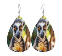 The lemurien eating bread Boucles d'oreilles en cuir en forme de larme pour femme - Boucles d'oreilles pendantes légères en PVC avec crochets en argent 925, imprimés double face | Cadeau