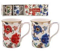 The Leonardo Collection Anthina Lot de 2 tasses à thé et café pour boissons chaudes | Tasses en porcelaine fine imprimées pour la cuisine et la maison | Tasses en céramique réutilisables pour toutes