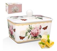 The Leonardo Collection Beurrier Redoute Rose par Pierre-Joseph Redoute | Élégant plat recouvert de céramique avec motif floral classique | Parfait pour table de petit déjeuner ou présentation | Idée