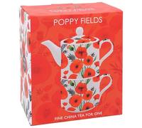 The Leonardo Collection Finola Stack Poppy Tea for One | Joli ensemble théière et tasse | Théière en céramique pour homme et femme | Belle théière imprimée pour la maison et le bureau
