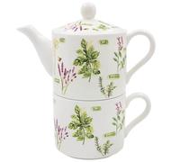 The Leonardo Collection Jennifer Rose Gallery Ensemble théière et tasse en porcelaine avec illustration du jardin d'herbes aromatiques | Élégant service à thé | Style rustique | Cadeau pour le jardin