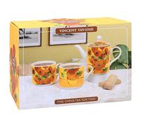 The Leonardo Collection Lesser & Pavey Vincent Van Gogh Service à thé pour deux personnes Motif jardin Vincent Van Gogh Tournesols et Claude Monet - Joli design floral en céramique - Idée cadeau