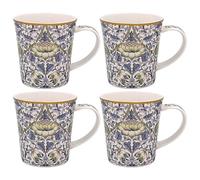 The Leonardo Collection Lodden Lot de 4 tasses à thé et café William Morris pour boissons chaudes | Tasses en porcelaine fine imprimées pour la cuisine et la maison | Tasses en céramique réutilisables
