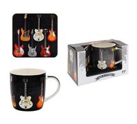 The Leonardo Collection LP46356 - Set di tazza in porcellana con sottobicchiere abbinato, motivo: chitarre, in confezione