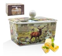 The Leonardo Collection Macneil Studios Beurrier décoratif en porcelaine avec couvercle Motif cerf Style rustique Accessoire de cuisine élégant
