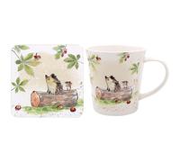 The Leonardo Collection Paper Shed Tasse en céramique avec motif hérisson et souris avec dessous de verre pour la maison et la cuisine | Tasses élégantes en céramique pour thé et café | Joli ensemble