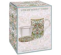 The Leonardo Collection Tasse et infuseur Strawberry Thief - Joli cadeau pour homme et femme - Conçu par William Morris - Ensemble de dessous de verre pour toutes les cuisines et bureaux modernes