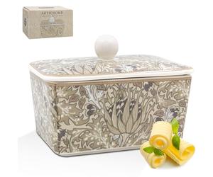 The Leonardo Collection William Morris Beurrier d'artichaut de Noël pour cuisine et maison | Beurrier avec couvercle pour garder le beurre frais | Beurre durable sans BPA pour le stockage du beurre