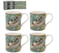 The Leonardo Collection William Morris Strawberry Thief Lot de 4 tasses à café, thé et boissons chaudes en porcelaine fine pour usage quotidien 300 ml