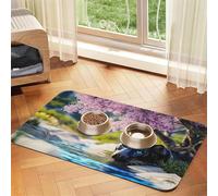 The Leopard Next to The Lilas Flower Tapis d'alimentation pour chien et chat en cuir absorbant la nourriture pour gamelle d'eau Imperméable sans taches Séchage rapide Antidérapant 45 x 30 cm