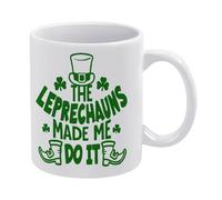 The Leprechauns Tasse à café en céramique blanche avec inscription « Made Me Do It-1 » de 325 ml - Tasse à thé imprimée des deux côtés avec poignée ergonomique en forme de C et fond épais - Tasse à