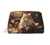 The Library Cat Trousse de toilette en cuir imperméable avec fermeture éclair pour femme Marron, blanc, Taille unique