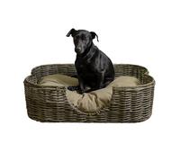 THE LICKER STORE DBD1002A Lit pour chien en rotin tissé à la main avec coussin lavable en machine, motif tropical festonné, 68,6 x 46,4 cm, gris Kubu