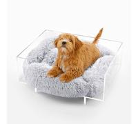 THE LICKER STORE DBD2000A Carole Lit moelleux et apaisant pour animal de compagnie avec coussin lavable, gris clair/transparent Taille S/M 61 x 45,7 cm