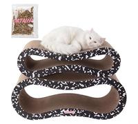 The LICKER Store Suvi CSR1014G Arbre à Chat Moderne en Carton Infinity 2 en 1 avec Herbe à Chat, carnet de Composition Noir et Blanc, Surface à gratter ondulée et Tunnel pour Chats d'intérieur