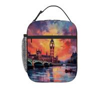 The Light Paints Big Ben Sac à déjeuner isotherme pour enfants, boîte à déjeuner réutilisable avec poche avant en maille latérale, imperméable, étanche, pour l'école, les voyages, le pique-nique, la