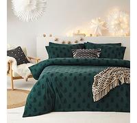 The Linen Yard Ensemble de Couverture de Couette d'arbre touffeté, Percale Coton Lin, Pin Vert, Roi