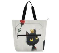 The Little Black Cat and Rose Cartoon Books Tote Bags for Kids Studies Adults, Gothic Robuste Heavy Duty Teacher Tote Bag Library Bag for School Shopping Beach Supplies Rainbow School