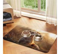 The Little Dog Standing on the Grass Under The Sunset Tapis d'alimentation pour animaux domestiques - Nappe en cuir absorbant pour manger la nourriture et le bol d'eau - Imperméable - Pas de taches
