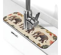 The Little Elephant is Among The Flowers Tapis de robinet anti-éclaboussures pour robinet de cuisine, poignée de robinet attrape-gouttes pour salle de bain (38,1 x 14 cm)