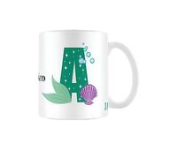 The Little Mermaid Disney Tasse à café en céramique personnalisable avec inscription « A for Disney Princess Ariel » 325 ml dans un coffret cadeau Disney - Marchandise officielle, blanc/vert