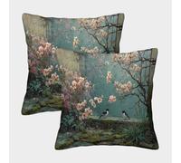 The Little Oiseaus in The Garden, The Blooming Plum Blossoms Housse De Coussin Décorative 45x45cm Paquet De 2,adaptée Pour Chambre À Coucher,canapé,Chaise,Voiture,lit,Jardin ()Taies D'oreiller