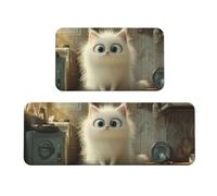The Little White Cat Lot de 2 tapis de cuisine rembourrés confortables pour décoration d'intérieur, évier, tapis de cuisine pour sol antidérapant et lavable, blanchisseur 43,2 x 119,2 cm + 43,2 x 76,2