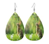 The Lively Little Rabbit Boucles d'oreilles en cuir en forme de larme pour femme - Boucles d'oreilles pendantes légères en PVC avec crochets en argent 925, imprimés double face | Cadeau