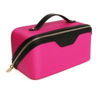 The London Train Case Co. Beauty Train Trousse de maquillage extensible en cuir vegan bicolore 24 x 12 x 12 cm, rose vif, Voyage de luxe