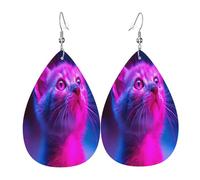 The Longing Kitten Boucles d'oreilles en cuir en forme de larme pour femme - Boucles d'oreilles pendantes légères en PVC avec crochets en argent 925, imprimés double face | Cadeau hypoallergénique